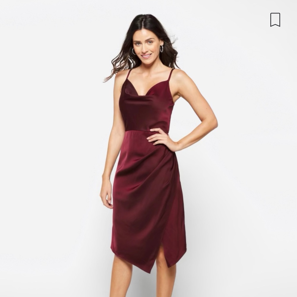 The General Good, Uma Satin midi Dress. Size Large, burgundy